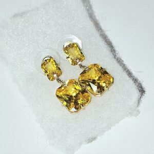 Crystal Citrine Emerald Cut Stud Earrings